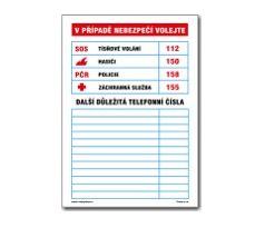 Bezpečnostní tabulky - Důležitá telefonní čísla
